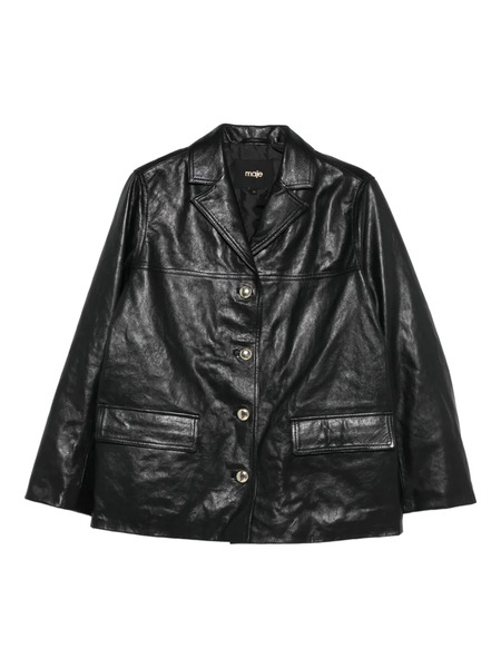  Maje Single-breasted Leather Blazer - Black 