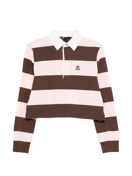  Maje Striped Cropped Polo Top - Brown 