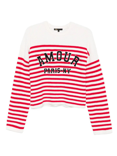  Maje Striped Embroidered Sweater - Neutrals 