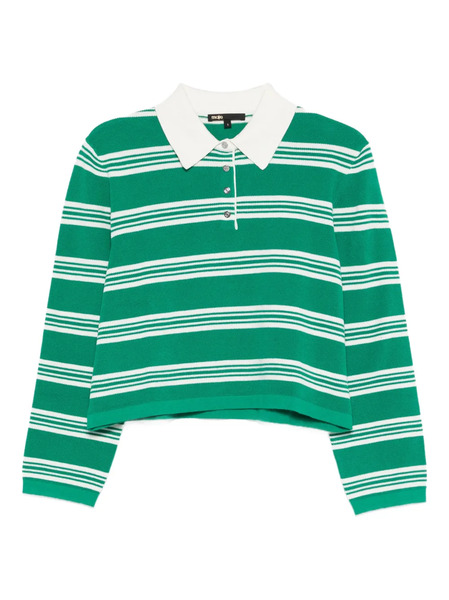  Maje Striped Long-sleeve Polo Top - Green 