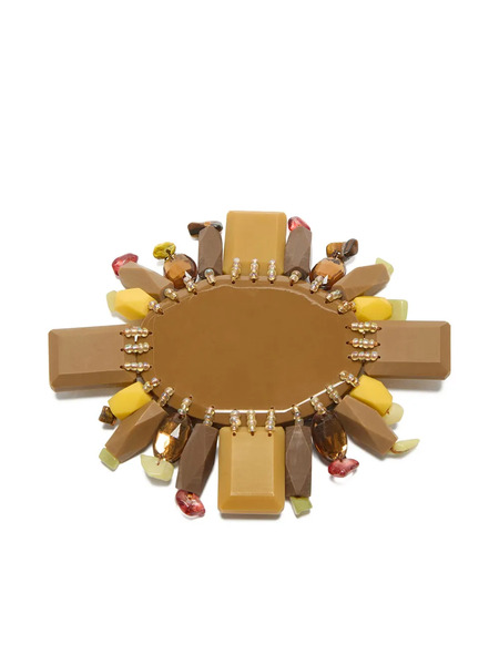  Maliparmi Beaded-embellishment Round-frame Brooch - Brown 