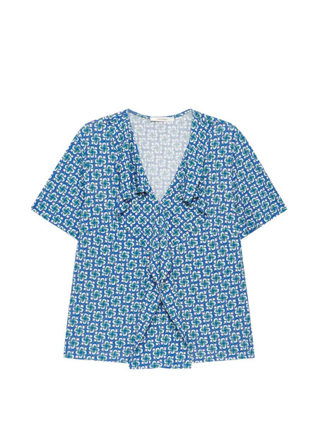  Maliparmi Ruffled Geometric V-neck Top - Blue 