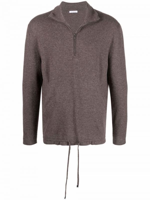  Malo Zip Placket Cashmere Pullover - Brown 