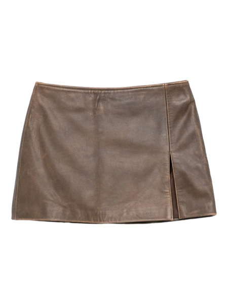  Manokhi Deline Leather Side-split Mini Skirt - Brown 