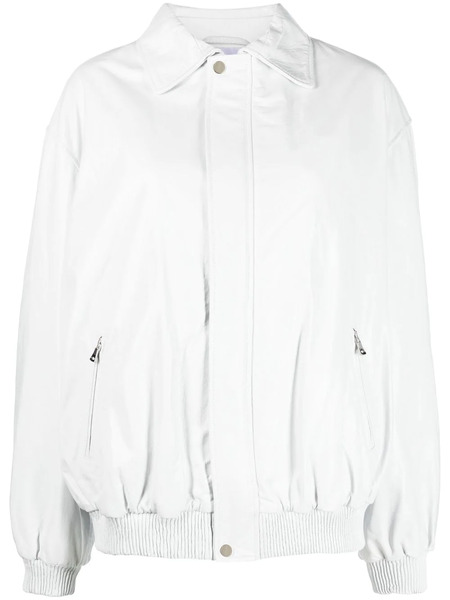  Manokhi Leather Bomber Jacket - White 