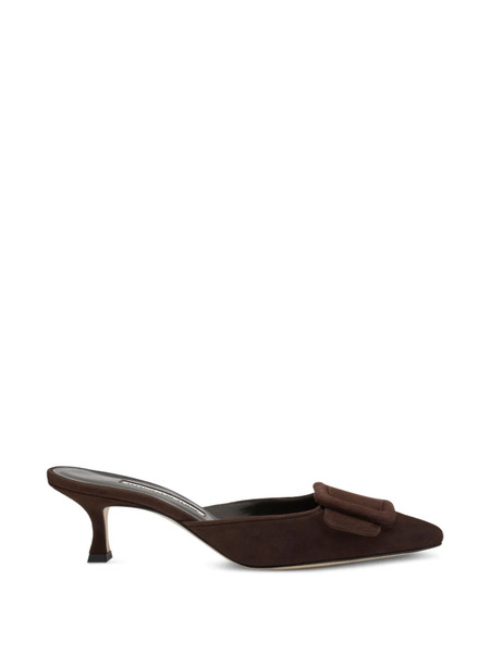  Manolo Blahnik Buckle Suede Mules - Brown 