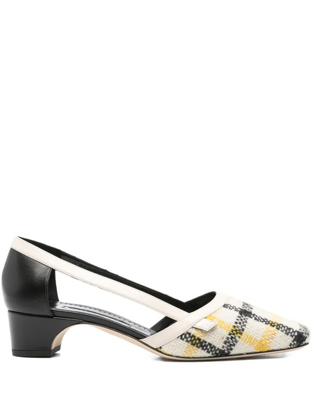  Manolo Blahnik 30mm Varro Checked-pattern Cut-out Pumps - White 