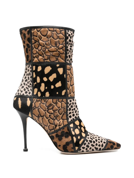  Manolo Blahnik Trulona Patchwork Stiletto Ankle Boots - Brown 
