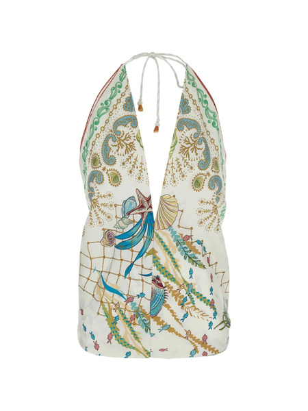  Mantero 1902 Patterned Halterneck Top - White 