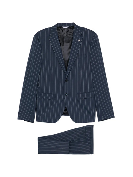  Manuel Ritz Buttoned Striped Suit - Blue 