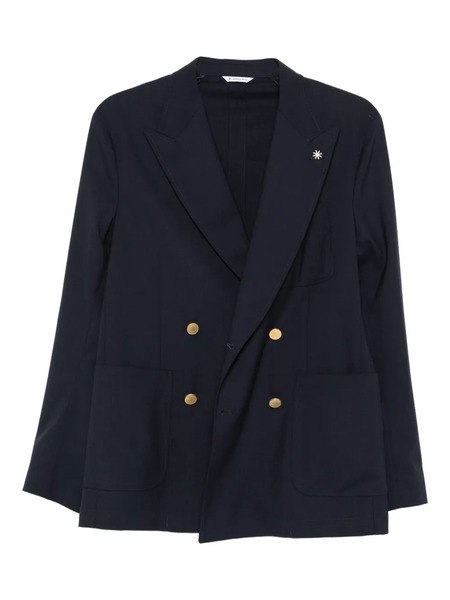  Manuel Ritz Double-breasted Long-sleeve Jacket - Blue 
