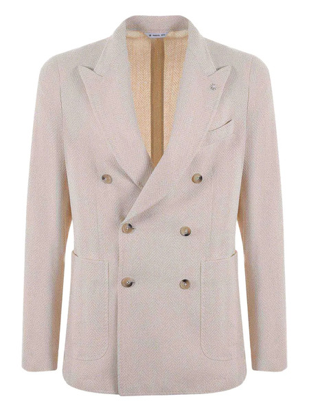  Manuel Ritz Herringbone Double-breasted Blazer - Neutrals 