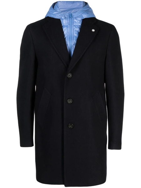  Manuel Ritz Hooded Single-breasted Coat - Blue 