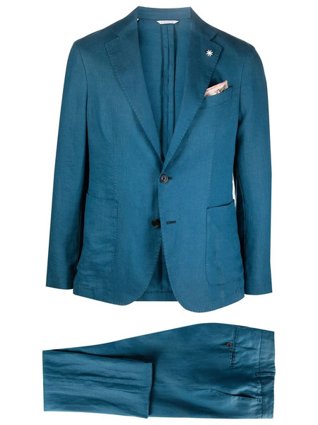  Manuel Ritz Single-breasted Linen Suit - Blue 
