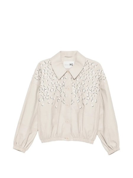  Manzoni 24 Collared Embellished Leather Jacket - Neutrals 