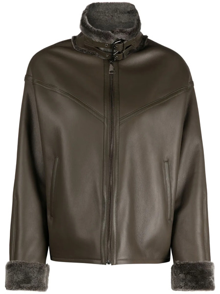  Manzoni 24 Shearling-trim Leather Jacket - Brown 