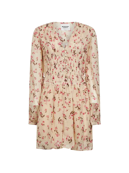  Marant étoile Button Floral Smocked Dress - Neutrals 