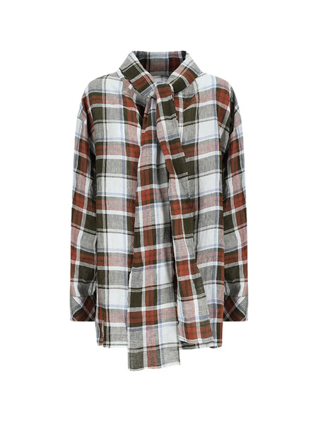  Marbell Kendall Plaid Tie Blouse - Brown 