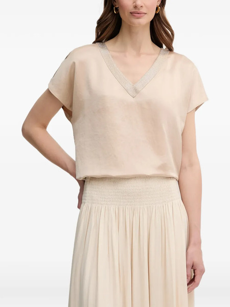  Marc Aurel V-neck Embellished Top - Neutrals 