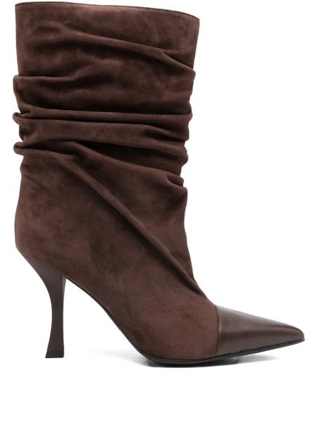  Marc Ellis 90mm Pointed-toe Ruched Boots - Brown 