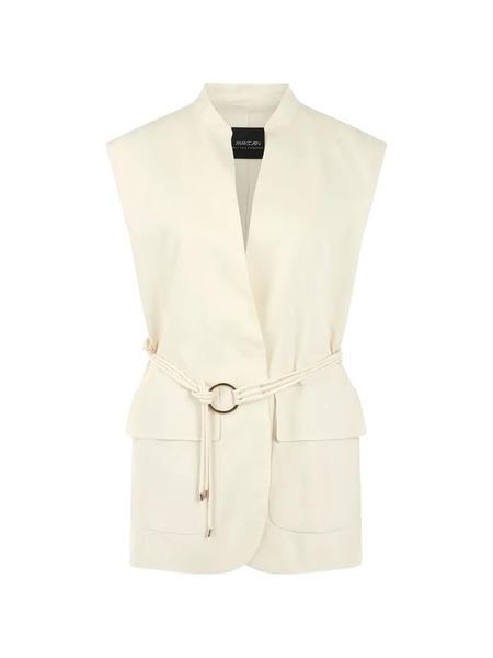  Marccain Belted Mandarin-collar Gilet - Neutrals 