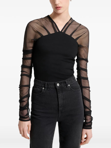  Marcella Lita Mesh-sleeves Blouse - Black 