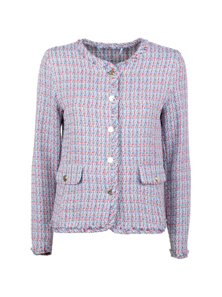  Marella Emme Frayed-edges Tweed Jacket - Blue 