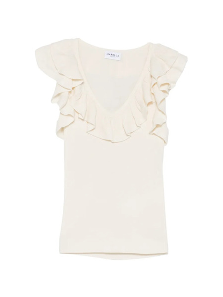  Marella Matassa Ruffled V-neck Top - Neutrals 