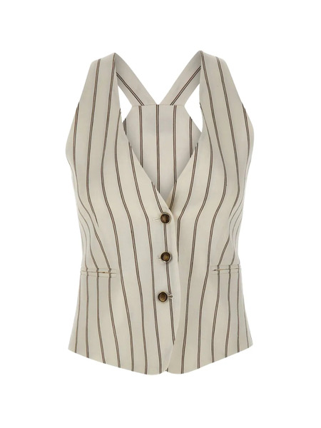  Marella Striped V-neck Gilet - White 