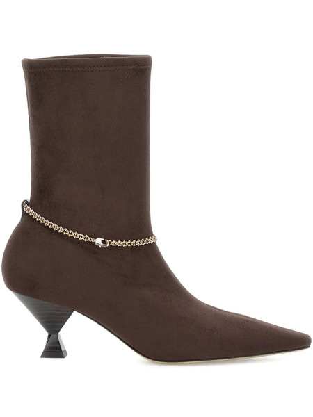  Maria Luca Chain-embellished Pointed-toe Boots - Brown 