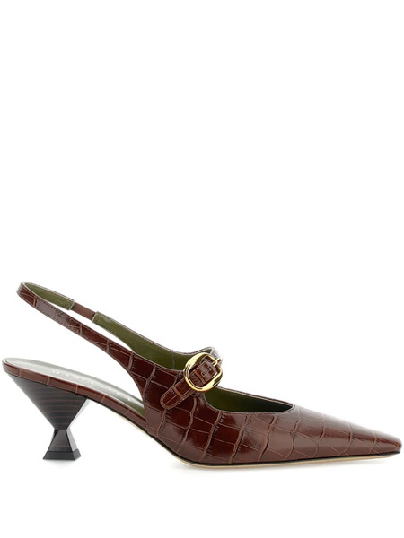  Maria Luca Crocodile-effect Slingback Pumps - Brown 