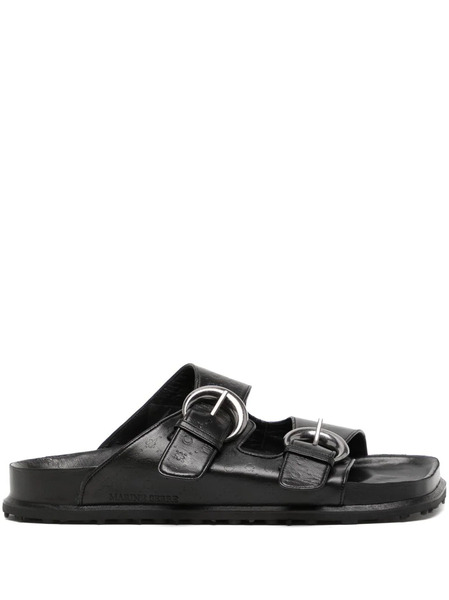  Marine Serre Logo-debossed Buckle-strap Leather Sandals - Black 