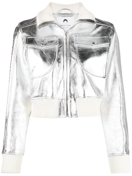  Marine Serre Moonogram-pattern Laminated Leather Jacket - Silver 