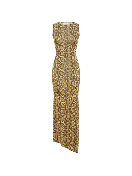  Marine Serre Python-print Asymmetrical Dress - Yellow 