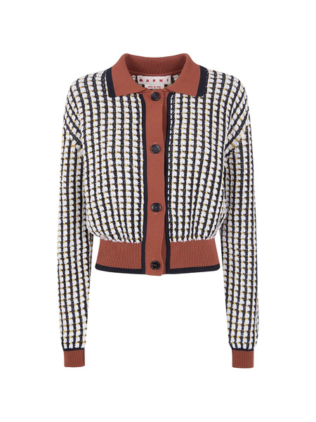  Marni Collared Grid Cotton Knitwear - Brown 