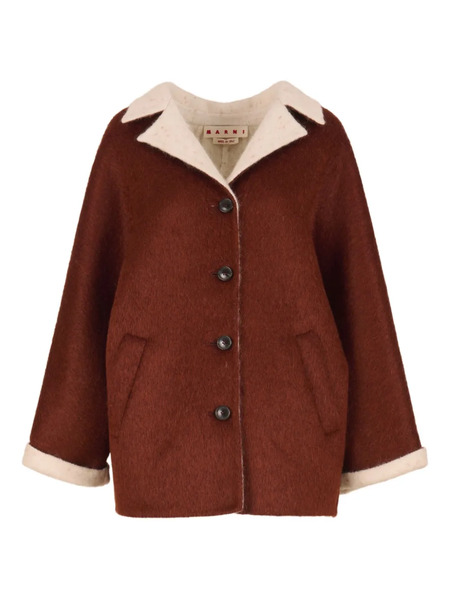  Marni Contrast-lapel Flared-sleeves Jacket - Brown 