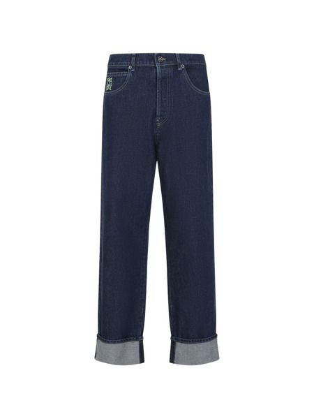  Marni Cuffed Embroidery Denim Jeans - Blue 