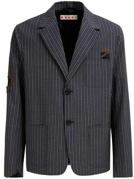  Marni Distressed-effect Striped Blazer - Black 