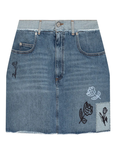  Marni Embroidered Frayed Denim Mini Skirt - Blue 