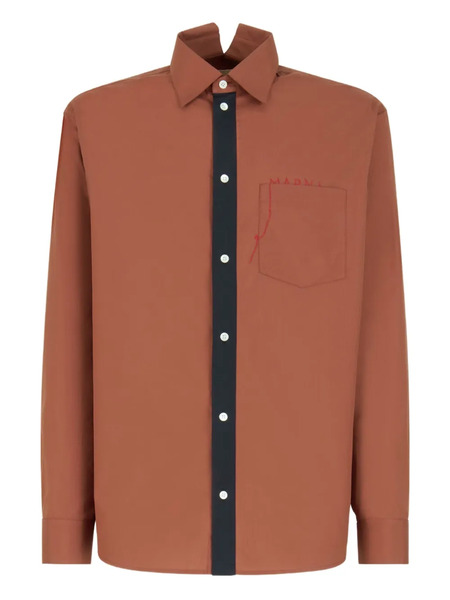  Marni Embroidered-pocket Split-collar Shirt - Brown 