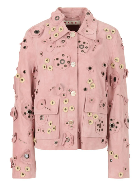  Marni Flower-appliqué Studded Jacket - Pink 