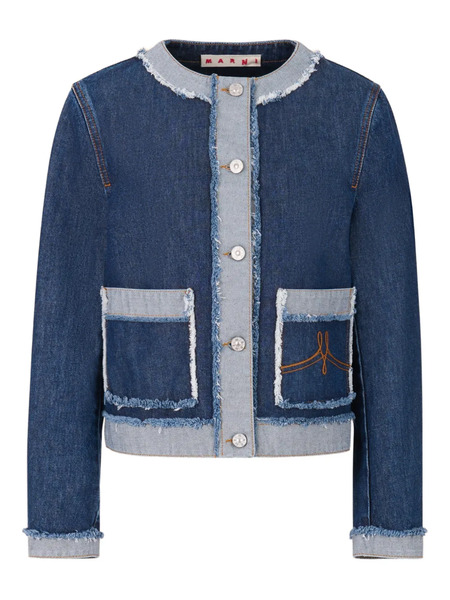  Marni Frayed-detail Denim Jacket - Blue 