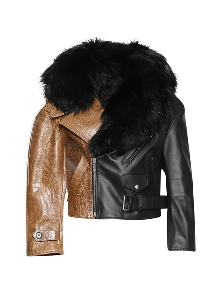  Marni Fur Collar Croc Effect Jacket - Brown 