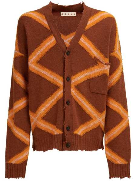  Marni Geometric-pattern Virgin Wool Cardigan - Brown 