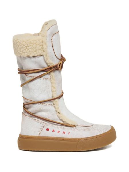  Marni Kids Lace-up Shearling Boots - White 
