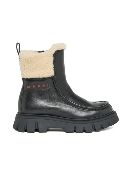  Marni Kids Leather Shearling Boots - Black 