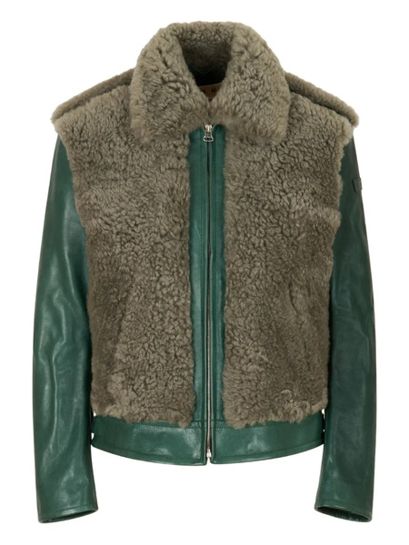  Marni Leather Contrast-shearling Jacket - Green 