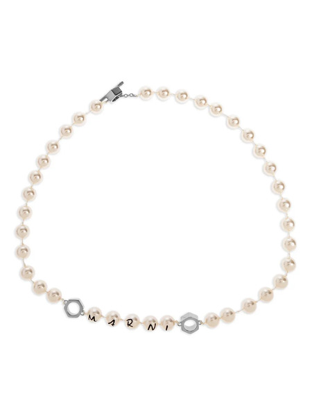  Marni Logo-lettering Necklace - Neutrals 