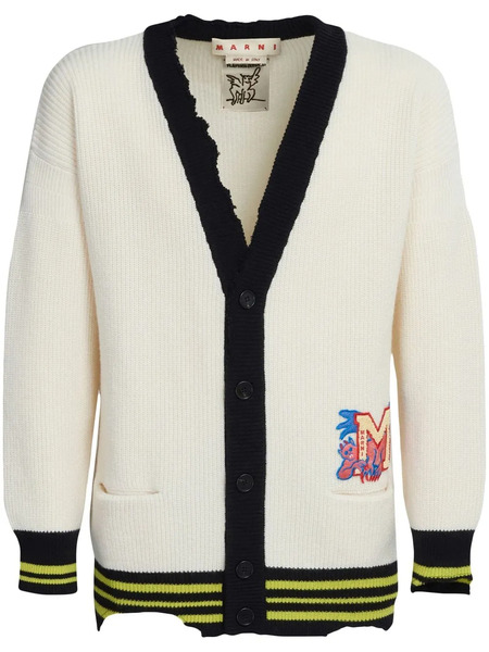 Marni Logo-patch Knitted Cardigan - Neutrals 