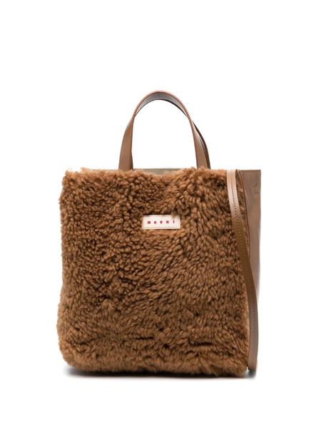  Marni Logo-patch Shearling Tote Bag - Brown 